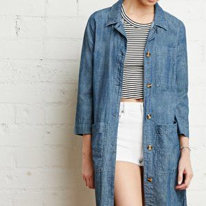 COLLARED LONGLINE CHAMBRAY JACKET